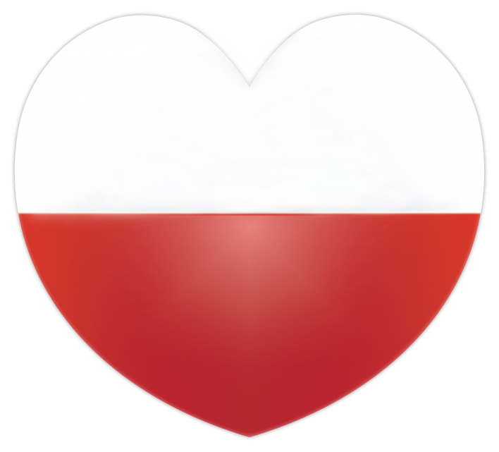 Grafika w kształcie serca w kolorach polskiej flagi. Biały kolor na góre czerwony kolor na dole.